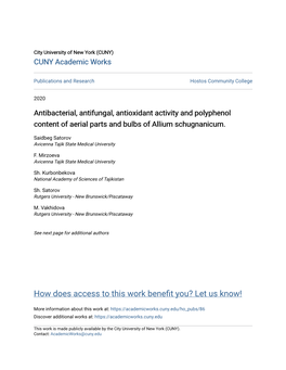 Antibacterial, Antifungal, Antioxidant Activity and Polyphenol Content of Aerial Parts and Bulbs of Allium Schugnanicum