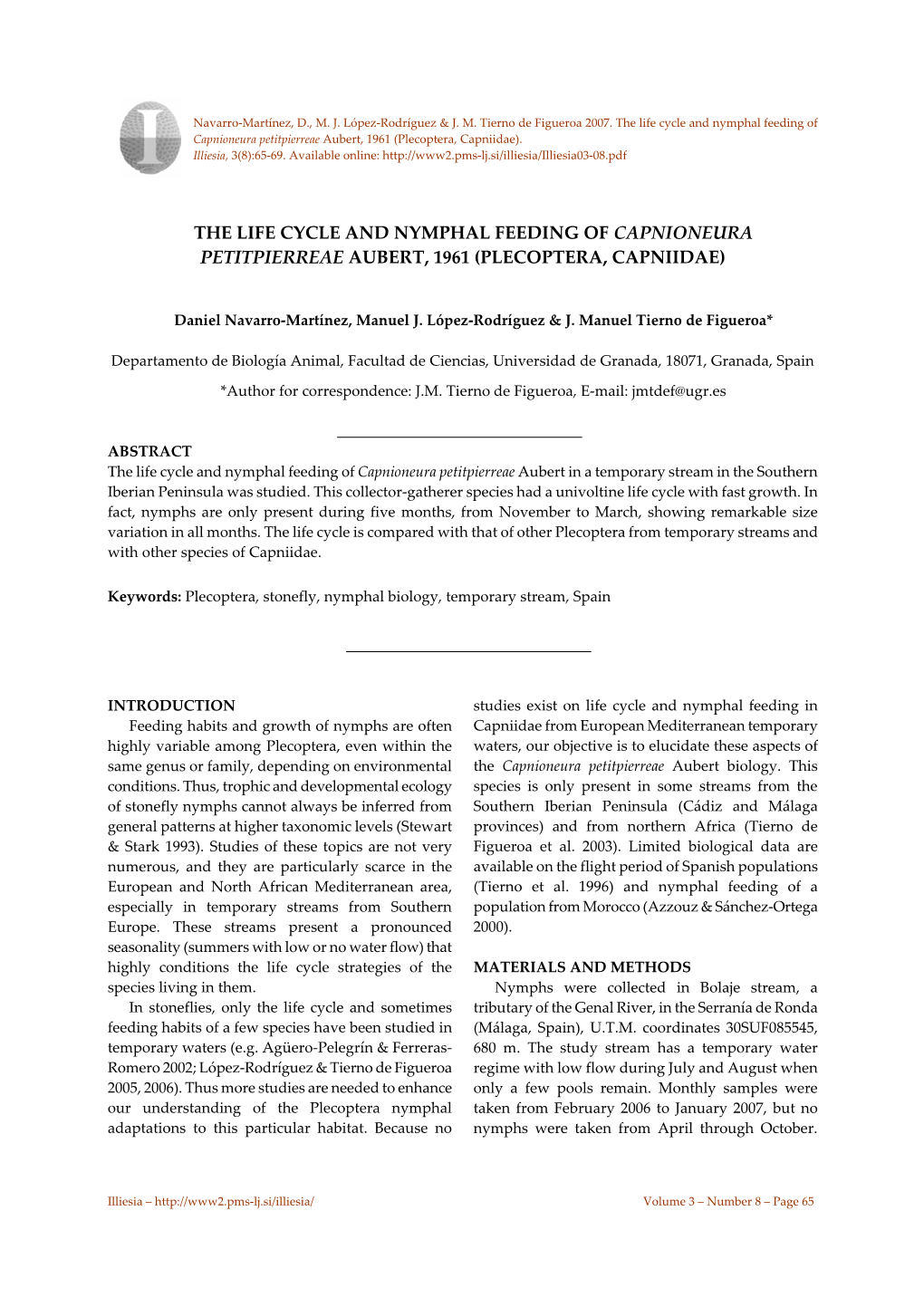 The Life Cycle and Nymphal Feeding of Capnioneura Petitpierreae Aubert, 1961 (Plecoptera, Capniidae)