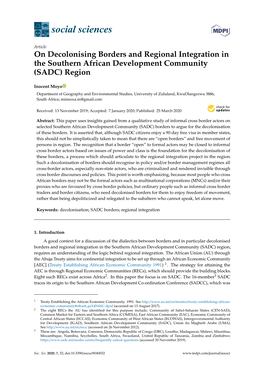 On Decolonising Borders and Regional Integration in the Southern African Development Community (SADC) Region