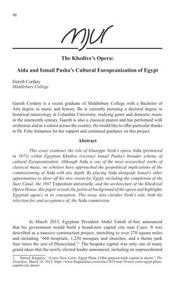 The Khedive's Opera: Aida and Ismail Pasha's Cultural Europeanization Of