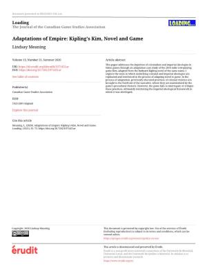 Kipling's Kim, Novel and Game Lindsay Meaning