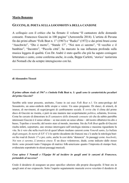 Il Cantautore Delle Domande Consuete. Francesco Guccini in 100 Pagine” (Aereostella 2014)