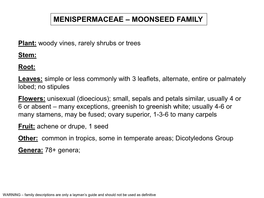 Menispermaceae – Moonseed Family
