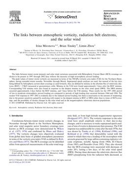 The Links Between Atmospheric Vorticity, Radiation Belt Electrons, and the Solar Wind