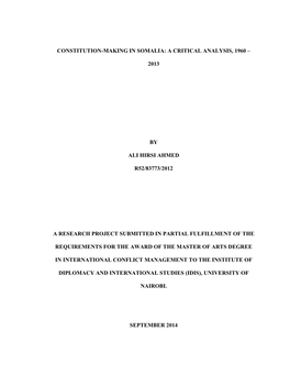 Constitution-Making in Somalia: a Critical Analysis, 1960 –