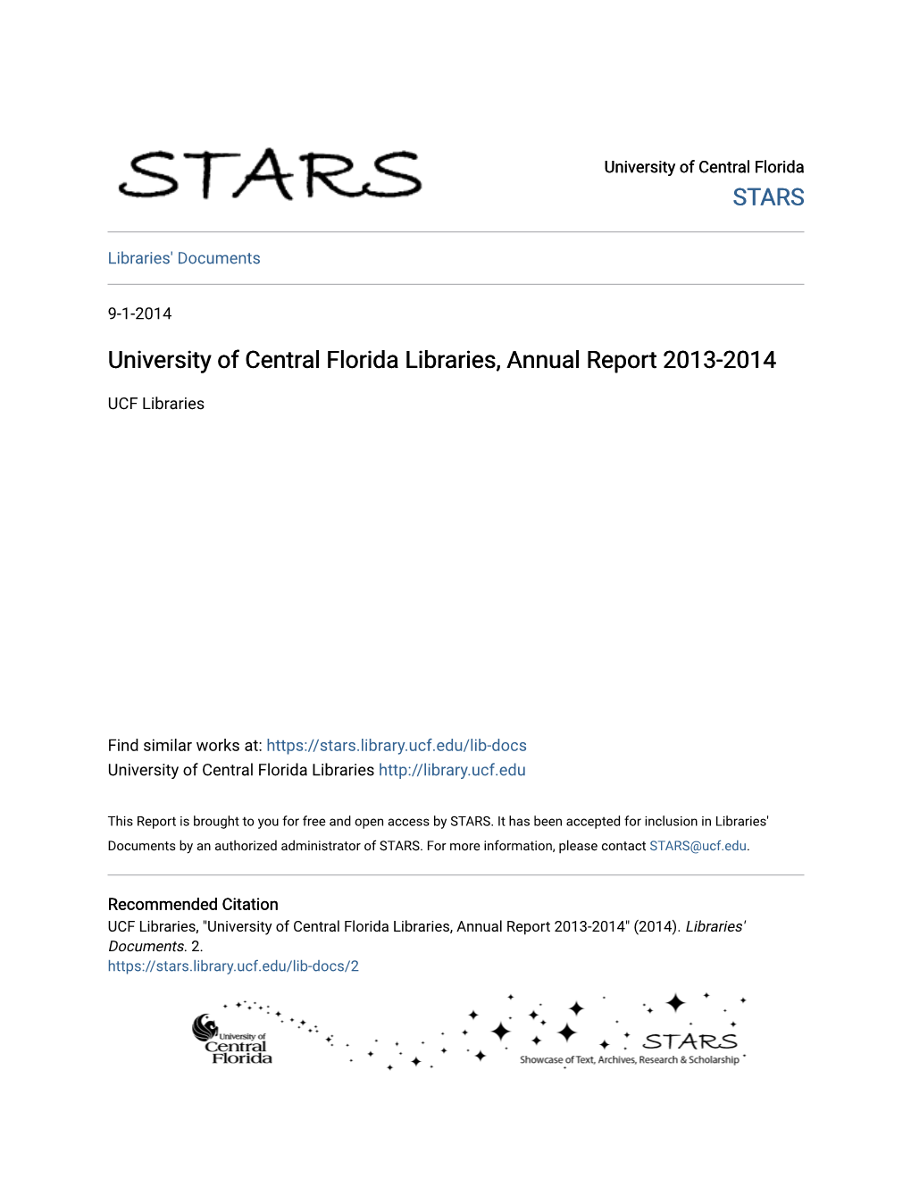 University of Central Florida Libraries, Annual Report 2013-2014