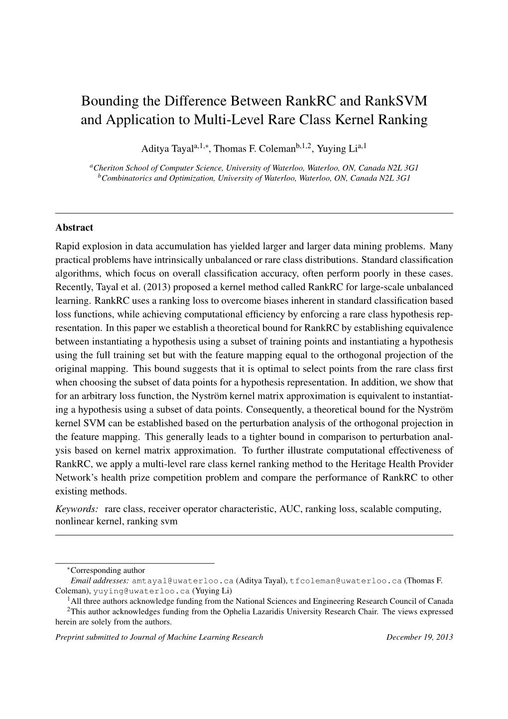 Bounding the Difference Between Rankrc and Ranksvm and Application to Multi-Level Rare Class Kernel Ranking