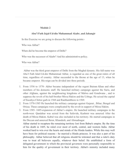 Module 2 Abu'l Fath Jajal-Ud-Din Muhammad Akabr, And