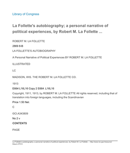 A Personal Narrative of Political Experiences, by Robert M. La Follette