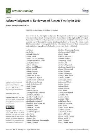 Acknowledgment to Reviewers of Remote Sensing in 2020