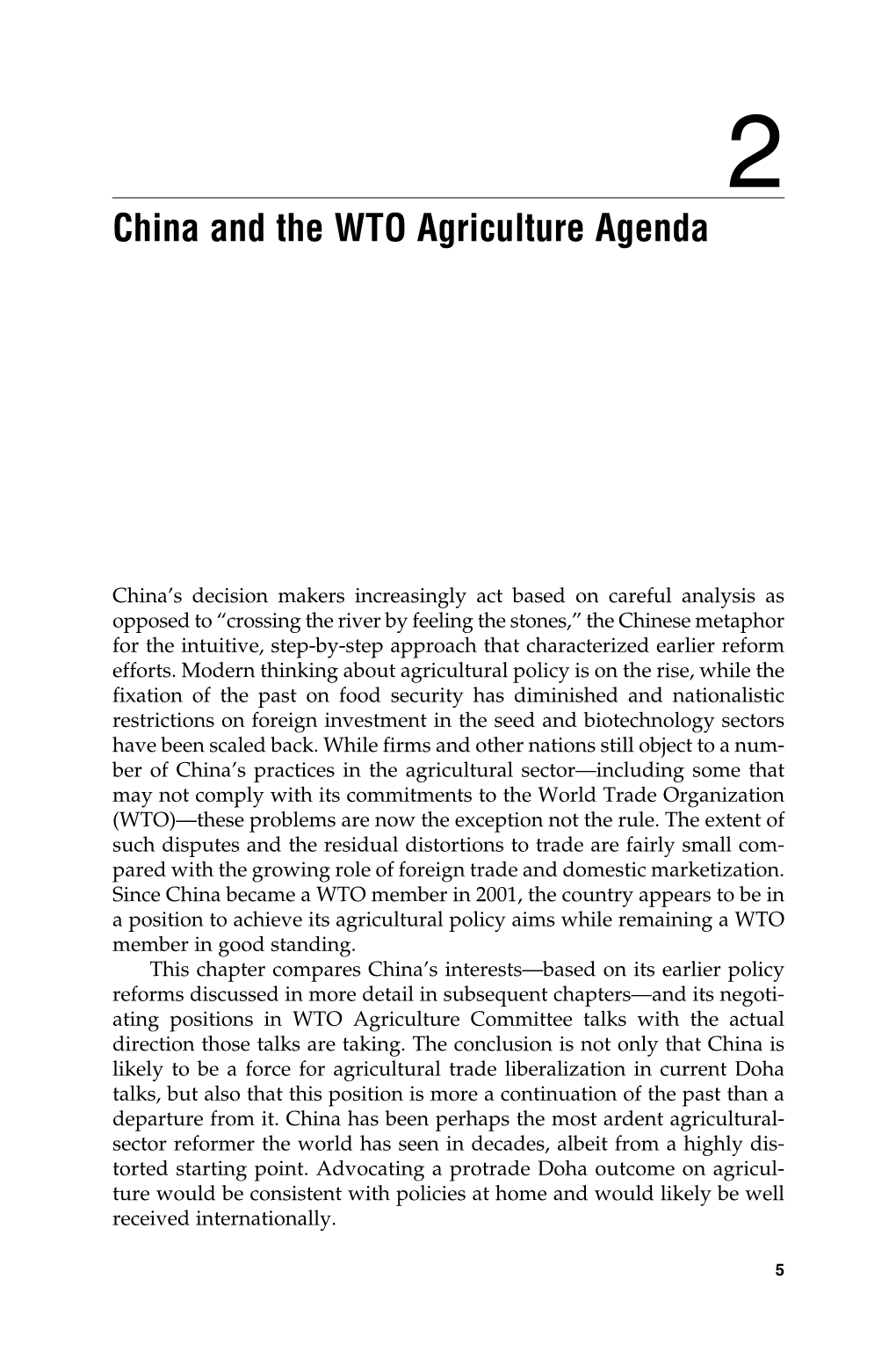 Chapter Two: China and the WTO Agriculture Agenda