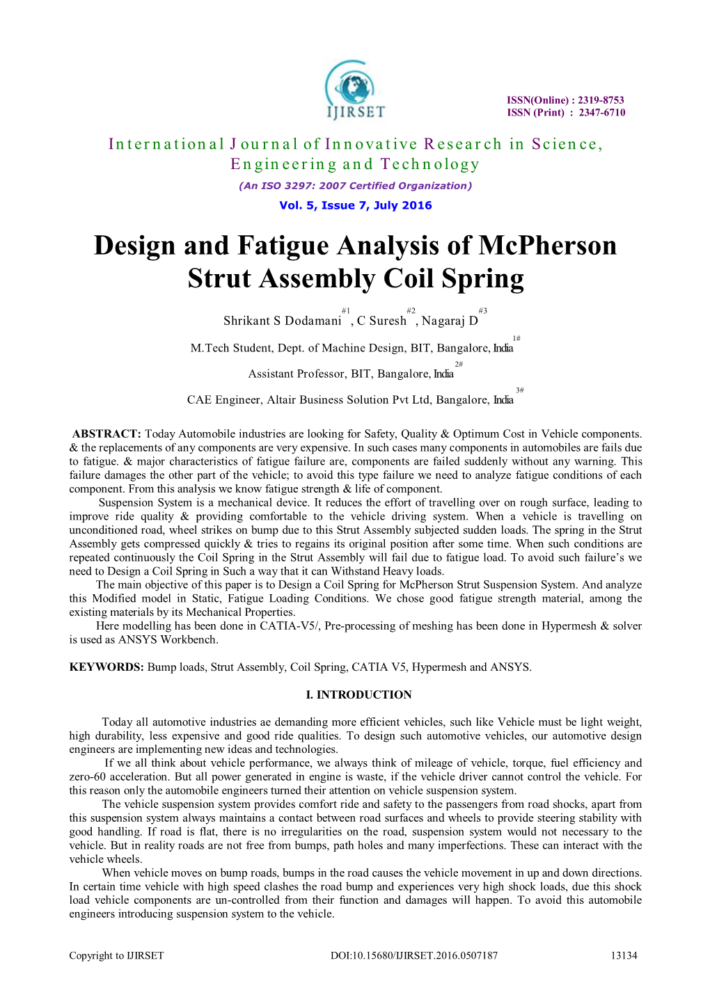 Design and Fatigue Analysis of Mcpherson Strut Assembly Coil Spring