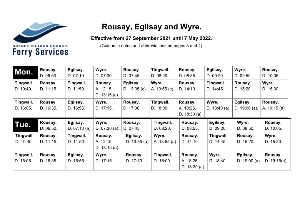 Rousay, Egilsay and Wyre Ferry Services