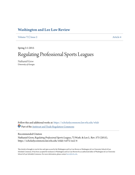 Regulating Professional Sports Leagues Nathaniel Grow University of Georgia