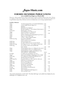 Oecumuse Publications Now Available from Fagus As at March 2009 Please Note - This List Contains Items for Which We Hold Masters