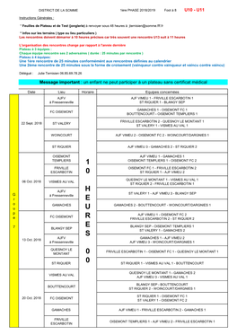 1Ère Phase 2018-2019 Calendrier Foot À 8 U10