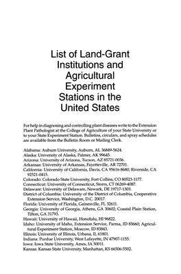 List of Land-Grant Institutions and Agricultural Experiment Stations in the United States