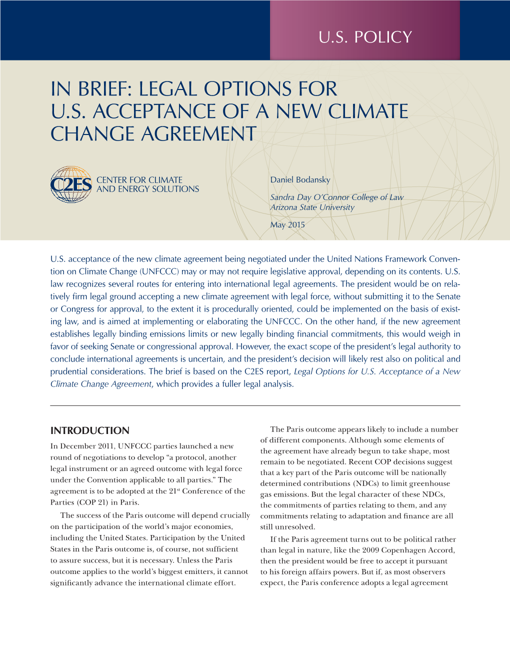 Legal Options for Us Acceptance of a New Climate Change Agreement