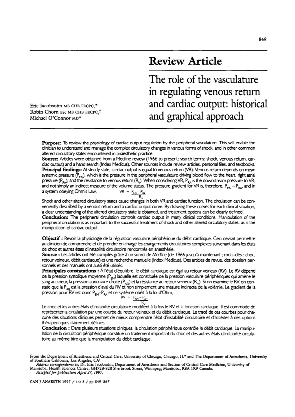 The Role of the Vasculature in Regulating Venous Return And