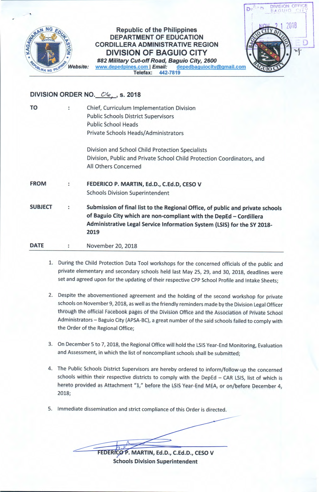 DIVISION of BAGUIO CITY #82 Military Cut-Off Road, Baguio City, 2600 Website: I Email: Depedbaquiocity(Qmailcom NG Telefax: 442-7819