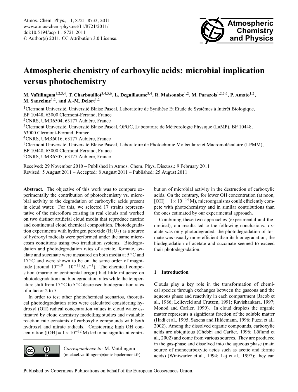 Atmospheric Chemistry of Carboxylic Acids: Microbial Implication Versus Photochemistry