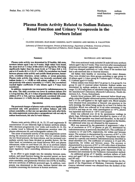 Plasma Renin Activity Related to Sodium Balance, Renal Function and Urinary Vasopressin in the Newborn Infant