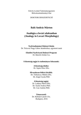 Baló András Márton Analógia a Lovári Alaktanban (Analogy in Lovari Morphology)