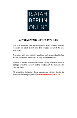 Supplementary Letters 1975–1997