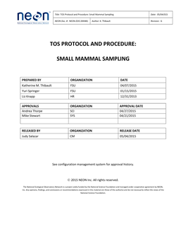 TOS Protocol and Procedure: Small Mammal Sampling Date: 05/04/015