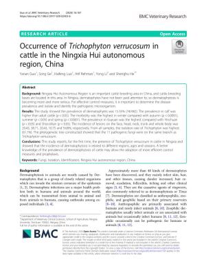 Occurrence of Trichophyton Verrucosum in Cattle in the Ningxia