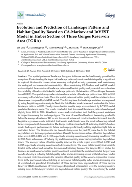 Evolution and Prediction of Landscape Pattern and Habitat Quality Based on CA-Markov and Invest Model in Hubei Section of Three Gorges Reservoir Area (TGRA)