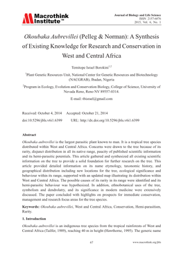 Okoubaka Aubrevillei (Pelleg & Norman): a Synthesis of Existing Knowledge for Research and Conservation in West and Central Africa