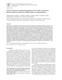 Genetic Analysis of Scattered Populations of the Indian Eri Silkworm, Samia Cynthia Ricini Donovan: Differentiation of Subpopulations