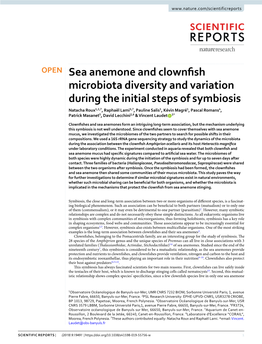 Sea Anemone and Clownfish Microbiota Diversity and Variation