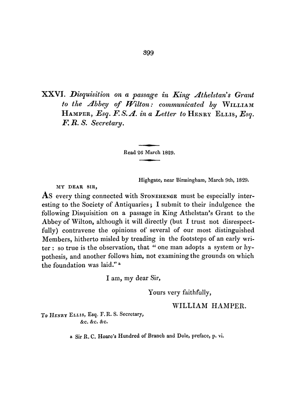 399 XXVI. Disquisition on a Passage in King Athelstans Grant to The