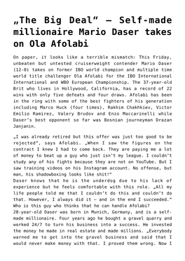 Self-Made Millionaire Mario Daser Takes on Ola Afolabi