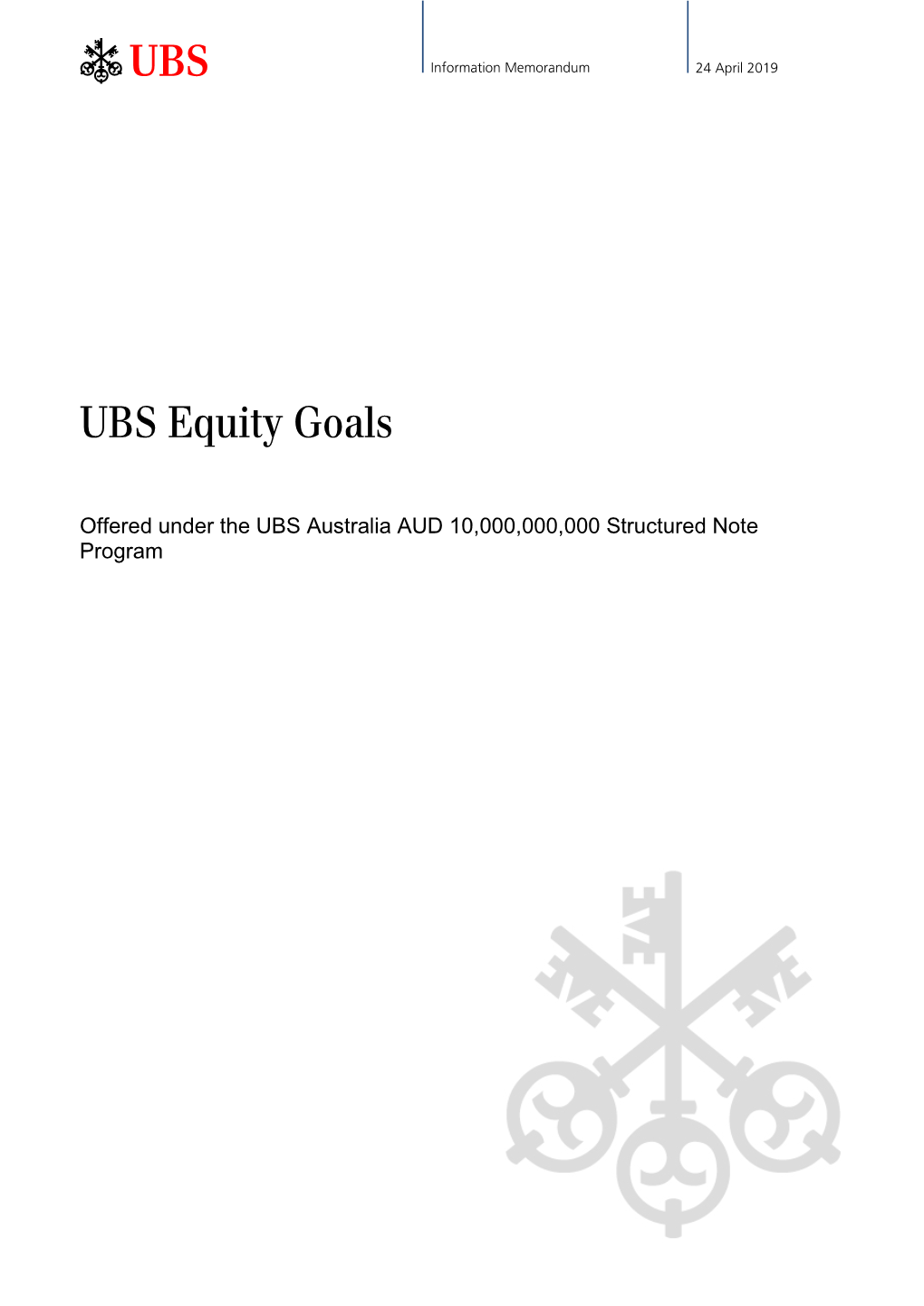 UBS Equity Goals Information Memorandum Dated