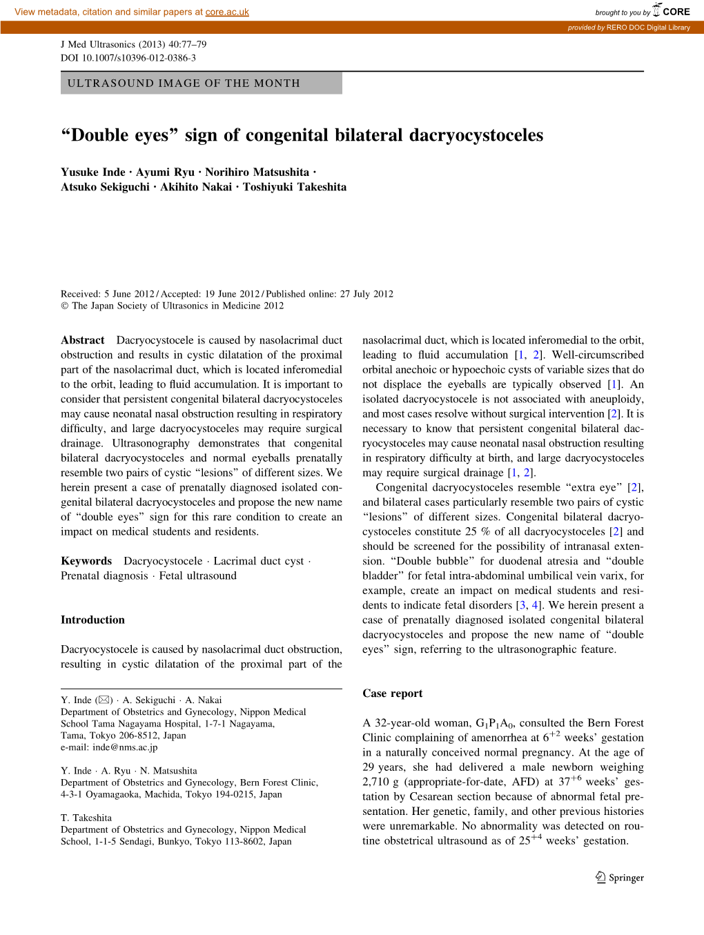 Sign of Congenital Bilateral Dacryocystoceles