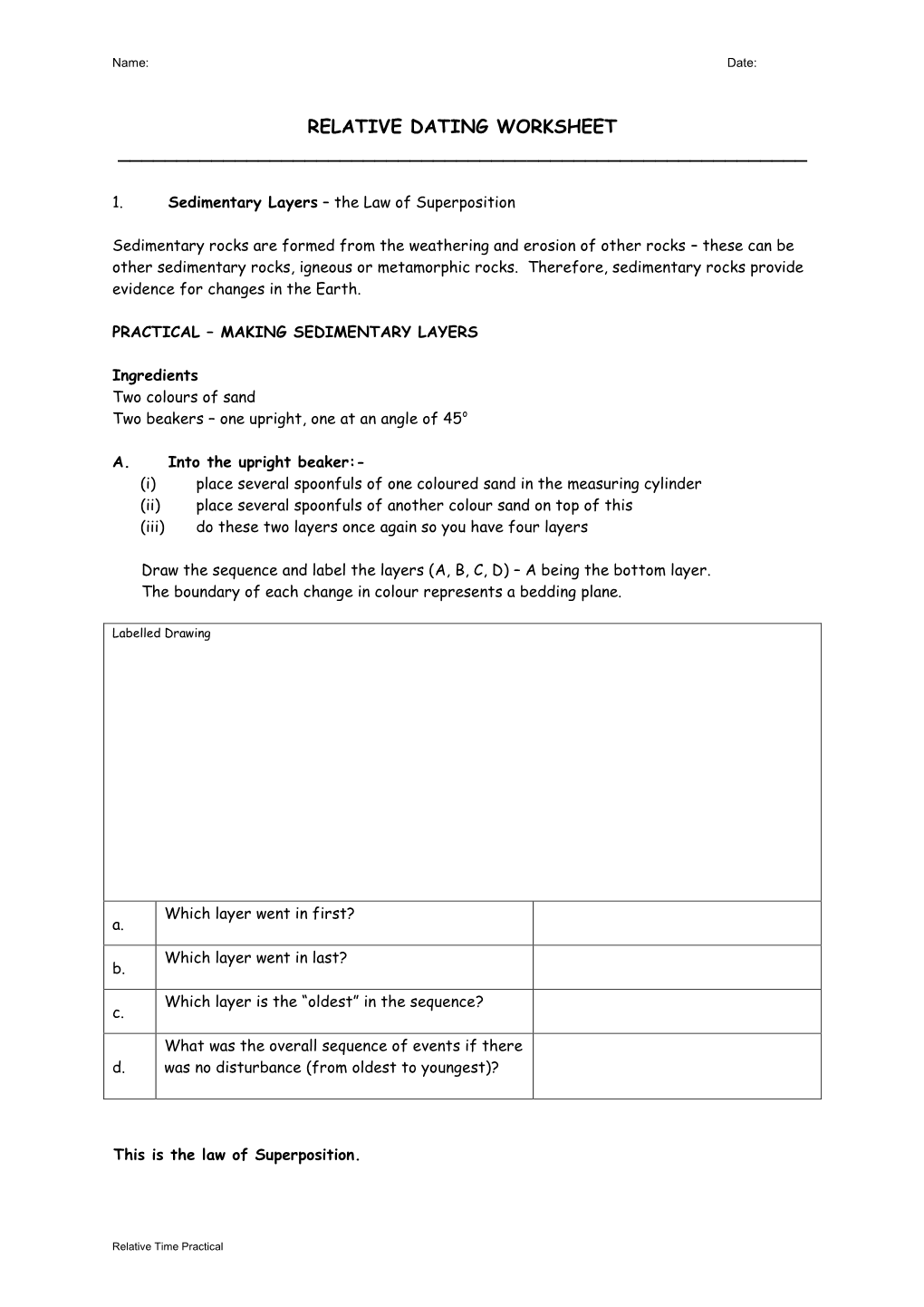 Relative Dating Worksheet ______