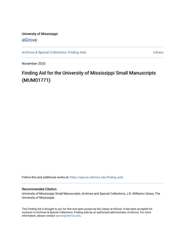 Finding Aid for the University of Mississippi Small Manuscripts (MUM01771)