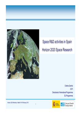 Space R&D Activities in Spain Horizon 2020 Space Research