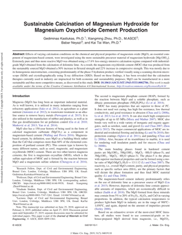 Sustainable Calcination of Magnesium Hydroxide for Magnesium Oxychloride Cement Production