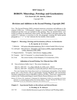 BORON: Mineralogy, Petrology and Geochemistry E.S
