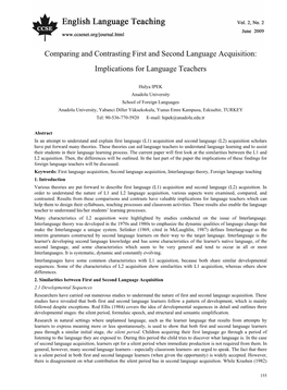 Comparing and Contrasting First and Second Language Acquisition: Implications for Language Teachers