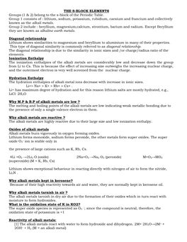 THE S-BLOCK ELEMENTS Groups (1 & 2) Belong to the S-Block of The