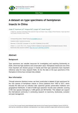 A Dataset on Type Specimens of Hemipteran Insects in China