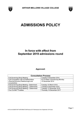 Admissions Policy