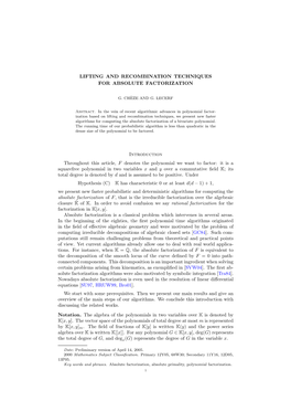 Lifting and Recombination Techniques for Absolute Factorization