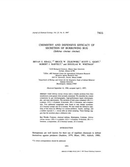 CHEMISTRY and DEFENSIVE EFFICACY of SECRETION of BURROWING BUG (Sehirus Cinctus Cinctus)