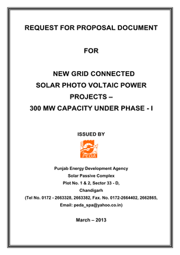 Request for Proposal Document for New Grid Connected Solar Photo Voltaic